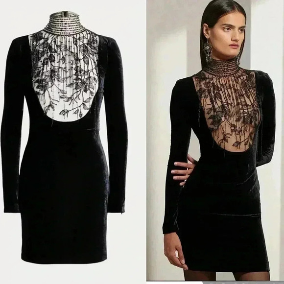 Ralph Lauren Collection Black Dress Embellished Velvet Cocktail Mini Beaded $4K - Picture 1 of 16